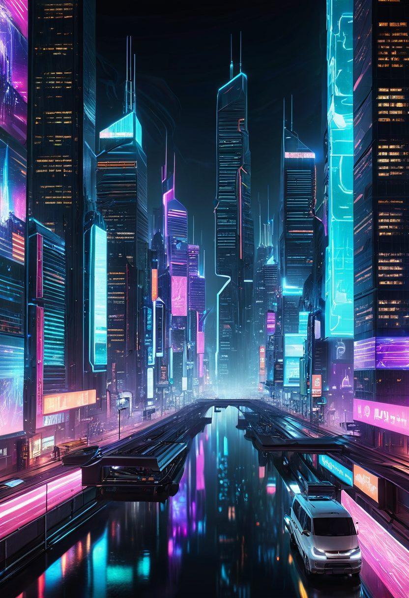 A futuristic cityscape with high-tech skyscrapers, neon lights, and digital holograms; seamlessly integrated with a web of interconnected digital screens showcasing various web development elements like coding symbols, cloud servers, and data analytics. A dynamic transformation process is illustrated with elements transitioning from old to new tech. cyberpunk. vibrant colors. high detail.